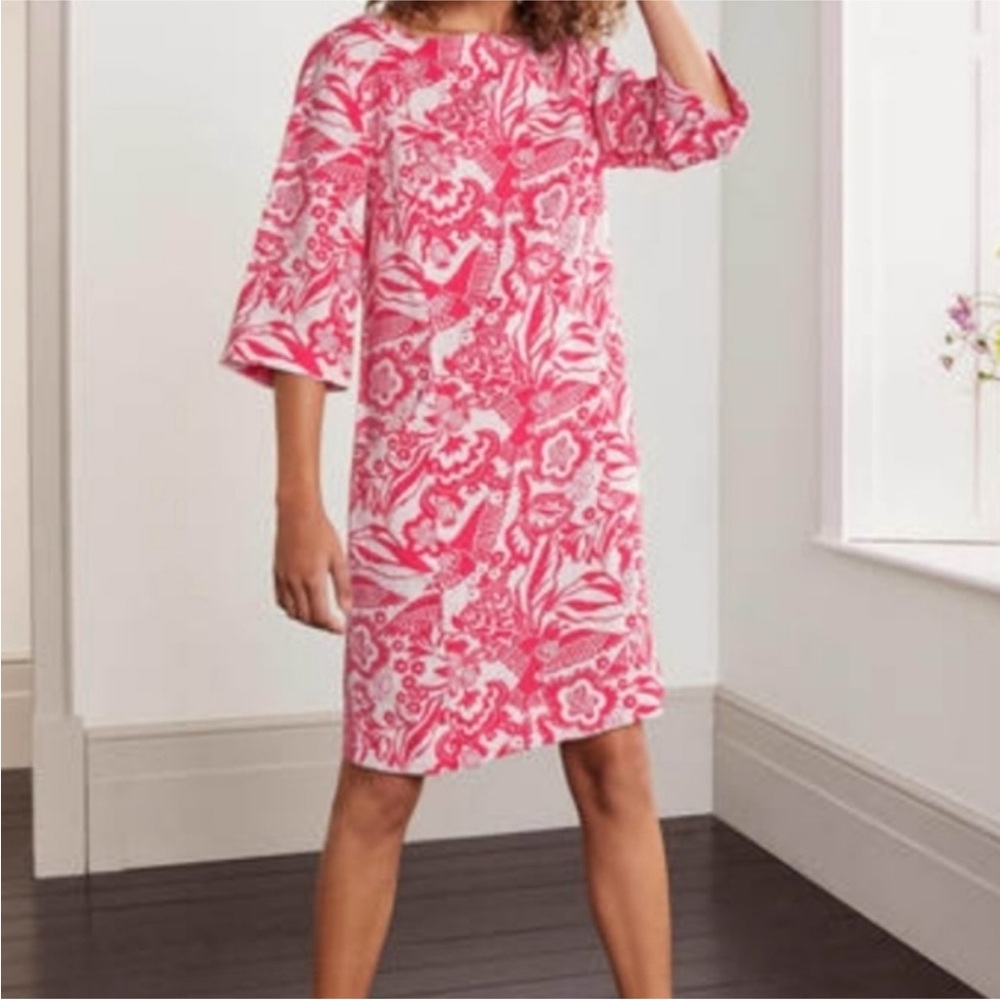 NWT Boden Coral Floral 100% Linen Shift Dress